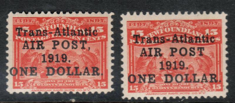 Newfoundland #C2 #C2a Very Fine Mint Lightly Hinged Duo