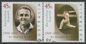 BRADMAN MEMORIAL ISSUE 2001 - USED SE-TENANT PAIR