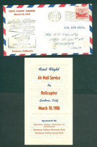 USA. 1950 Cover, With Insert. Airmail, Helicopter First.Flight. AM 84. L. A.CA.
