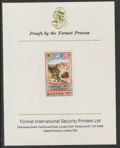 Bhutan 1974 UPU 3ch MAIL RUNNER & JEEP imperf proof mounted on Format I...