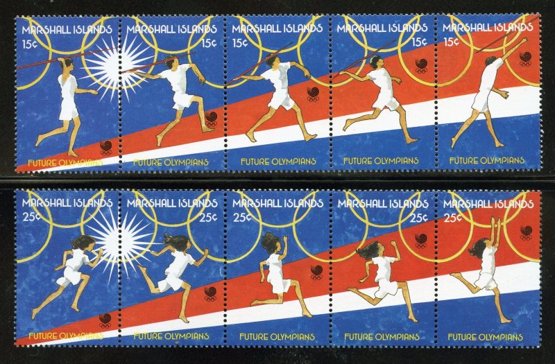 Marshall Islands 188-89 MNH , '88' Summer Olympics Strips of 5 from...