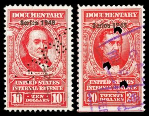 Scott R503-R504 1948 $10.00, $20.00 Dated Red Documentary Revenues Used F-VF