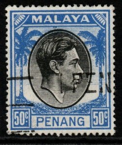 MALAYA PENANG SG19 1949 50c BLACK & BLUE USED