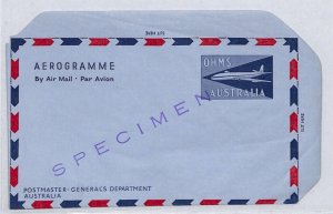 AUSTRALIA Official AIR LETTER Postal Stationery OHMS *SPECIMEN* {samwells} YC134