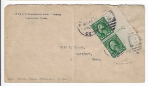 1915 church cover w/ Sc# 408 arrow line vert pair. Hartford local use. (c149