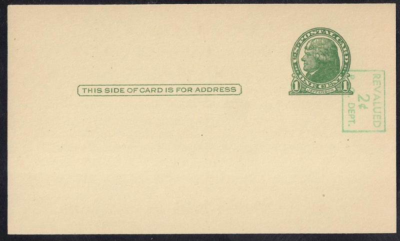 UX39A 2 cent on 1 cent Jefferson, gre. Postal Card VF