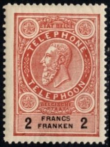 1892 Belgium Revenue 2 Francs King Leopold II Telephone Stamp MNH