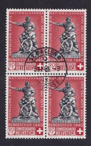 Switzerland  #B104 cancelled 1940 Pro Patria shaded base of statue  block of 4