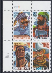 3086a Folk Heroes Plate Block  MNH