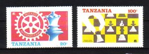 Tanzania, Scott cat. 304-305 B. Rotary & Chess. Tanzania on top.