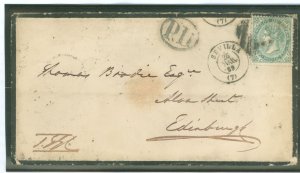 Spain 101 1869 Mourning cover, Seville 3/25/69 to Edinburgh, Scotland, back canceled Madrid 3/27/69 & Edinburgh 3/30/69, Waxseal