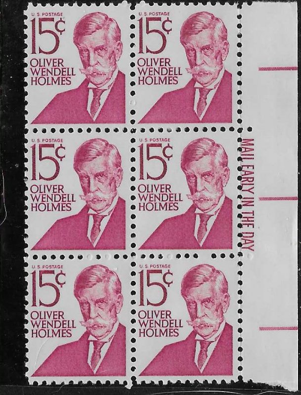 US #1288 15c Oliver Wendell HolmesMail early Block 6 (MNH) CV $2.00