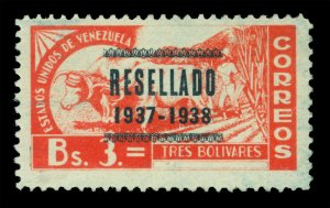 VENEZUELA 1937 Pictorials - RESELLADO ovpt. Plowing  3b orange Sc# 324 unused