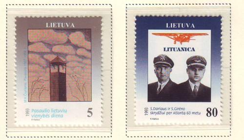 Lithuania Sc 457-8 1993 Lithuanian Day & Pilots stamp set mint NH