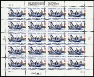 3001, MNH 32¢ Naval Academy RARE Misperfed Error Sheet of 20 - Stuart Katz