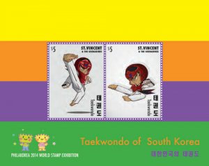 St. Vincent 2014 - Taekwondo of South Korea Philakorea - Sheet of 2 Stamps - MNH