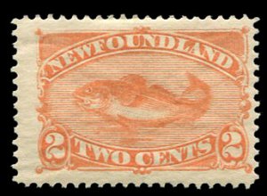 Newfoundland #48 Cat$32.50, 1887 2c red orange, hinge remnant