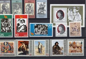GERMANY/DDR 1969-1990 PAINTING SMALL COLLECTION SET OF 14 STAMPS & S/S MNH
