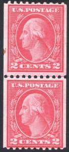 SC#450 2¢ Washington Type III Line Pair (1916) MNH*