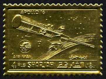 Sharjah 1972 Apollo 16 perf 4r embossed in gold foil unmo...