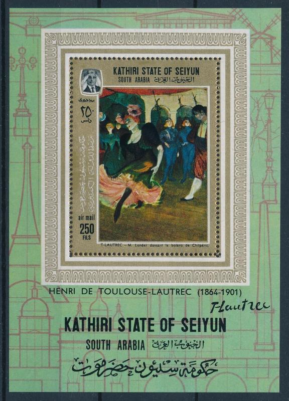 [95474] Aden Kathiri State Seiyun 1967 Painting Toulouse-Lautrec Sheet MNH