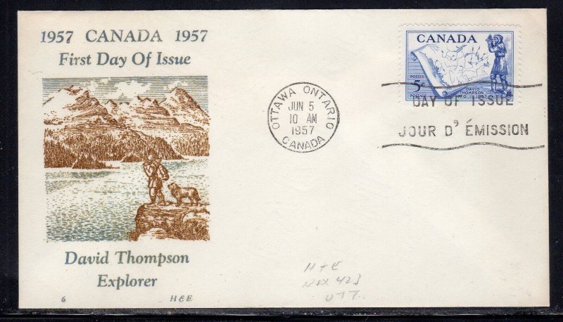 Canada #370 David Thompson FDC H & E Cachet c436