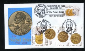 US 3504 Nobel Prize centenary Joint Sweden 2415 strip 4 UA Farnam cachet FDC