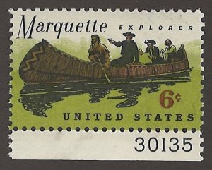 US Scott# 1356 1968 6c blk, grn & brn Litho&Marquette, Joliet & Paddlers  MNH...