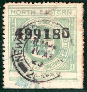GB Northumberland NER RAILWAY Letter Stamp RARE 4d Newcastle 1923 CDS SBW77