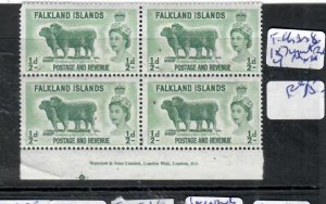 FALKLAND ISLANDS QEII 1/2D SHEEP SG 157 IMPINT BL OF 4   MNH    P0314B H