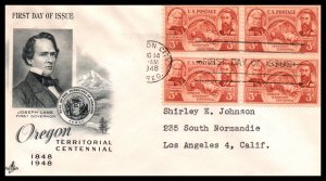 US 964 Oregon Territory Block of Four Typed FDC