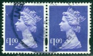 GREAT BRITAIN SG-Y1725, SCOTT # MH237 HORIZONTAL MACHIN PAIR, USED, GREAT PRICE