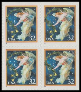 US 3012 Christmas Midnight Angel 32c block 4 MNH 1995