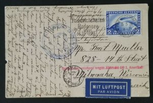 1928 Germany Milwaukee Wisconsin Graf Zeppelin LZ 127 #C36 RPPC Postcard Cover