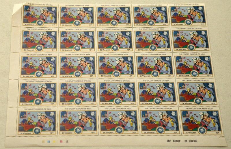 5 St. Vincent Disney Topical Animation Stamps Postage Blocks Sheets MINT NH 