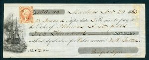 US NOVEMBER 20, 1863 PROMISORY NOTE FOR $100 W/ 1C REVENUE TELEGRAPH AS SHOWN