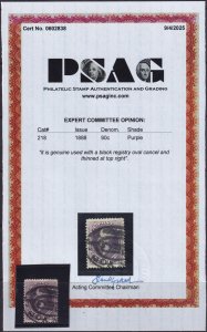 #218 Used, VF, PSAG cert #060838, slight thin at top right (CV $225 - ID53080...