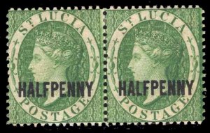 MOMEN: ST LUCIA SG #23 VAR. 1881 CROWN CC PAIR MINT OG H £170 LOT #66638