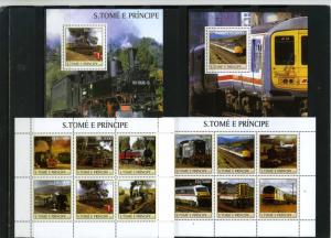 ST.THOMAS & PRINCE ISLANDS 2003 LOCOMOTIVES 2 SHEETS OF 6 STAMPS & 2 S/S MNH 