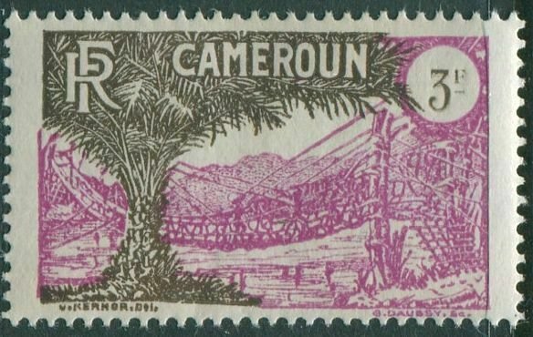 Cameroun 1925 SG102 3f mauve and brown Liana Suspension Bridge MLH