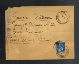 1939 Argeles Sur Mer France Cover to De Gurs Internment camp Portuguese POW