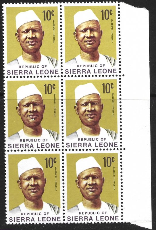 Sierra Leone #427 right edge block of 6 MNH 1972