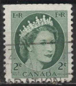 Canada 338 (used, flat top) 2c Elizabeth II, green (1954)