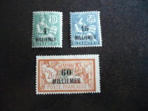 Stamps-French Office Alexandria-Scott#50,56,60-Mint Hinged Part Set of 3 Stamps