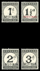 Grenada 1923 KGV Postage Due set of four overprinted SPECIMEN vfm. SG D11s-D14s.