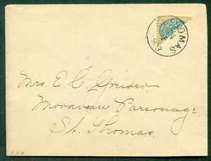 DWI, 1903 , 4¢ bisect (#18) tied St. Thomas on VF cover, Facit 1200kr ($125)