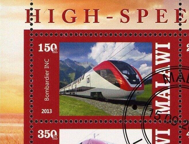 Malawi High Speed Train Transportation Rail Souvenir Sheet of 4 Stamps