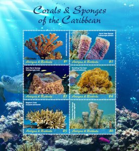 Antigua 2018 - Coral and Sponges of the Caribbean - Sheet of 6 - MNH