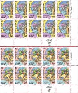 United Nations 1989 World Bank  Blocks of 10 Scott # 546-547, 173-174, 88-89 MNH