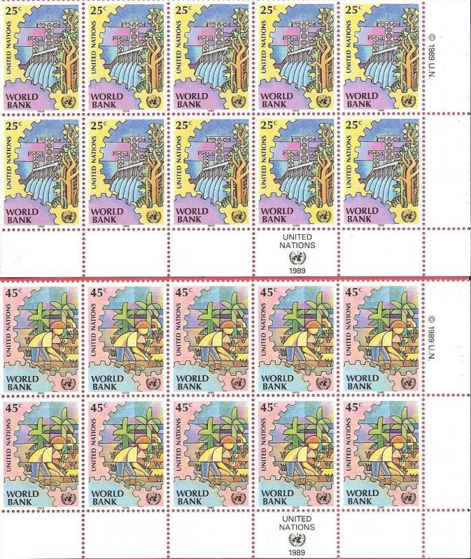 United Nations 1989 World Bank  Blocks of 10 Scott # 546-547, 173-174, 88-89 MNH